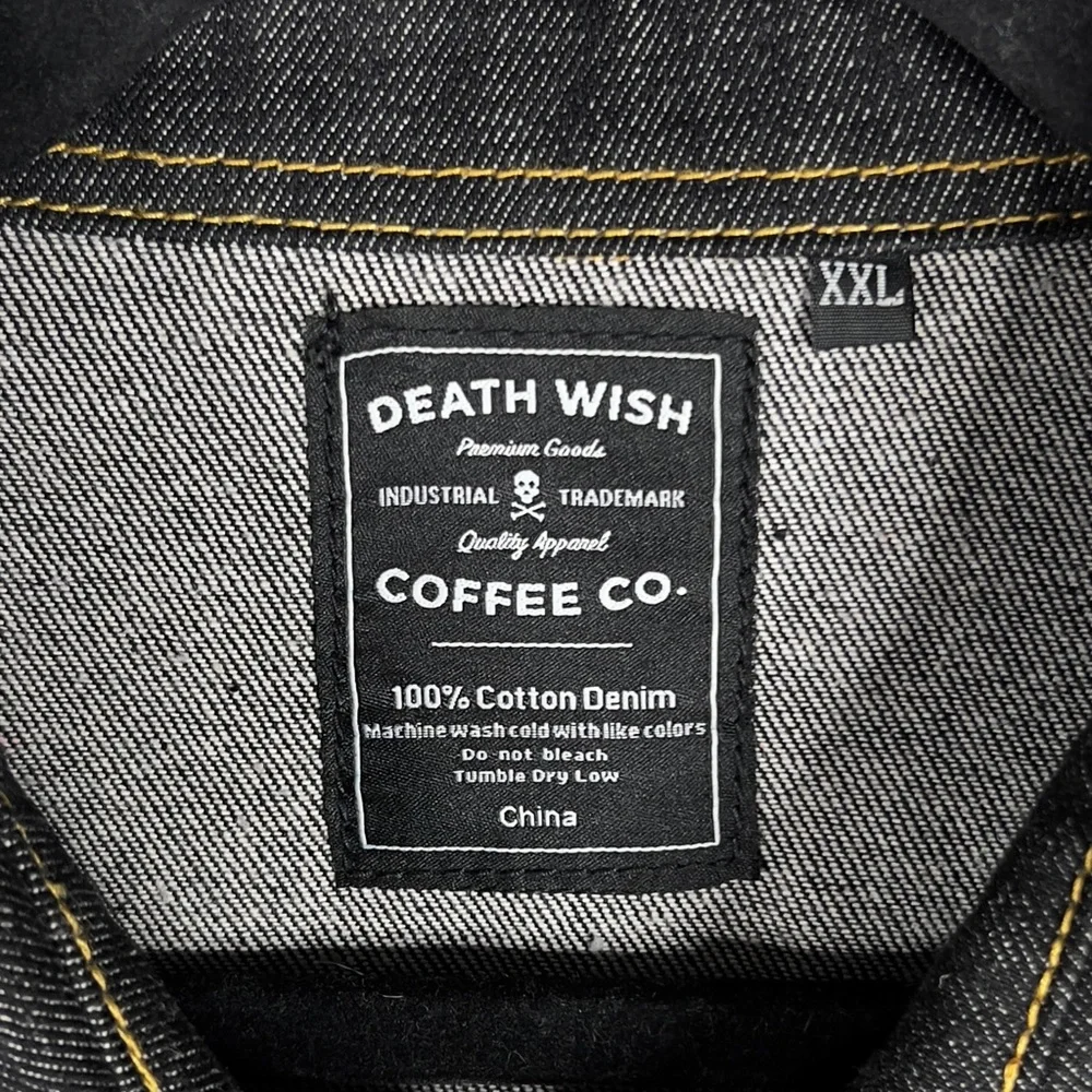 Death Wish Coffee Co. Limited Edition Jean Jacket Men's 2XL Dark Wash Denim‎